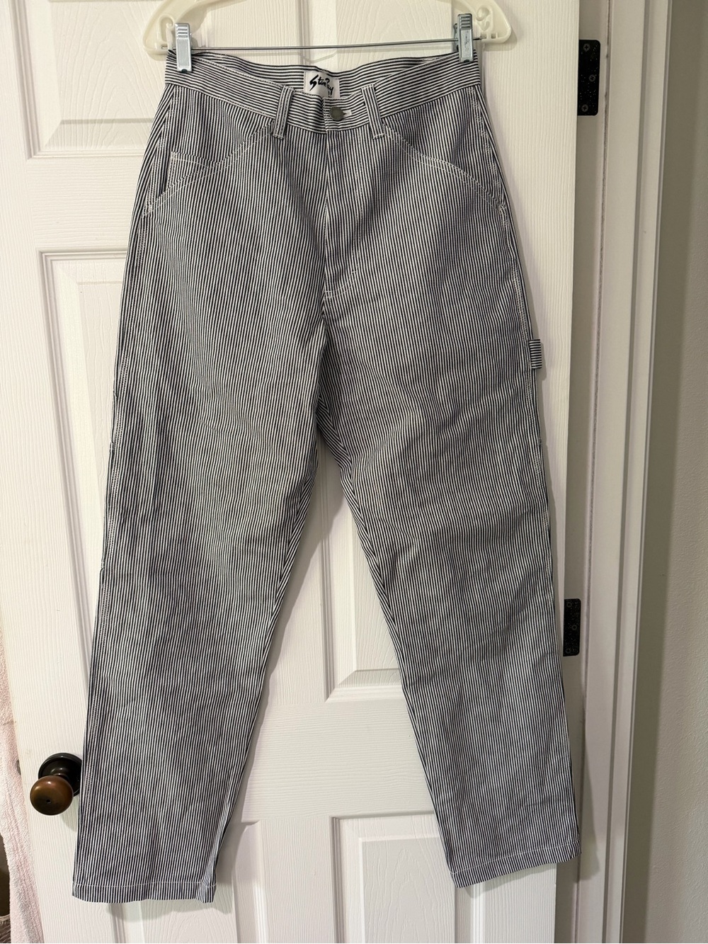 Stan Ray Women's Straight-Leg Pinstripe Pants in Gray and White
